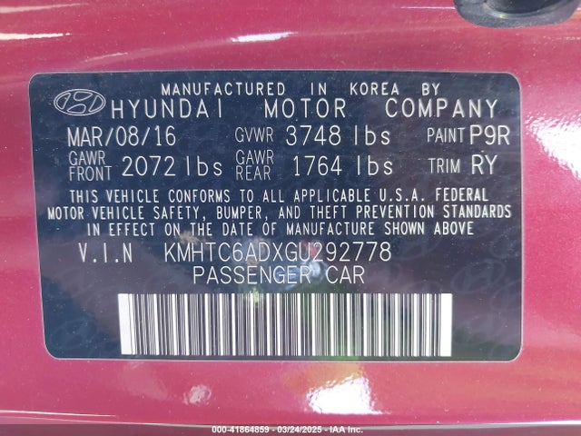 KMHTC6ADXGU292778 Hyundai Veloster
