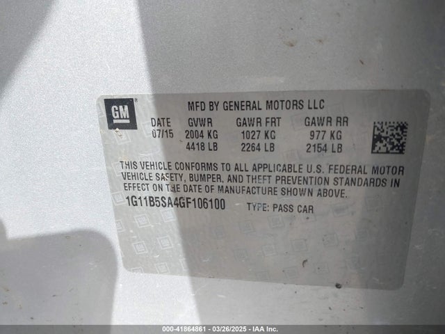 1G11B5SA4GF106100 Chevrolet Malibu Limited Ls