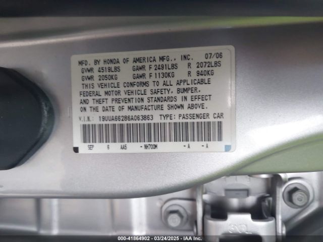 2006 ACURA TL 19UUA66286A063863 Photo 8