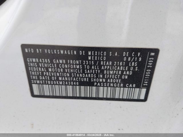 3VW6T7BU9KM243846 Volkswagen Jetta Gli 2.0t 35th Anniversary Edition/2.0t Autobahn/2.0t S
