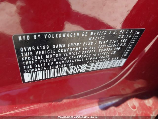 3VWD67AJ3GM335001 Volkswagen Jetta 1.4t Se