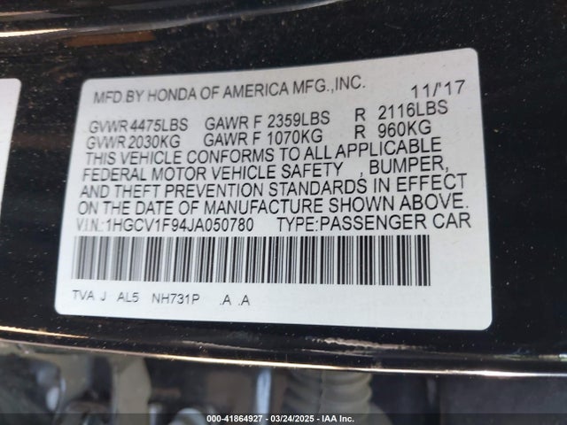 1HGCV1F94JA050780 Honda Accord Touring