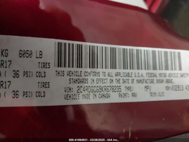 2C4RDGCG9KR678235 Dodge Grand Caravan Sxt