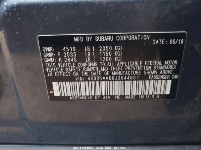 4S3BNAA66J3044801 Subaru Legacy 2.5i