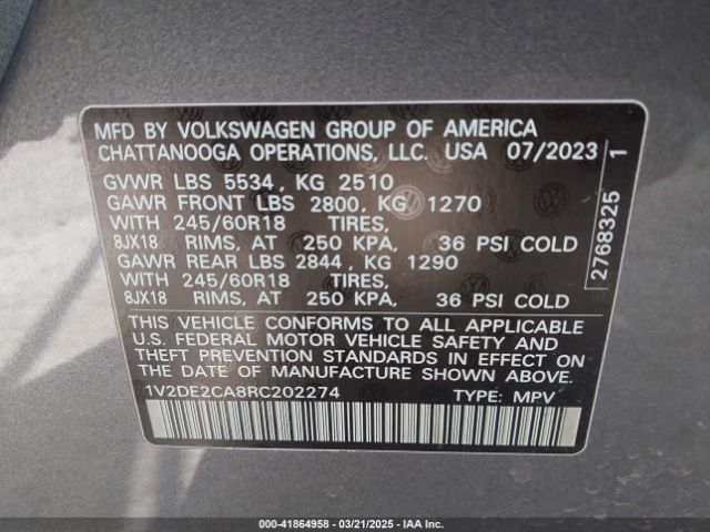 1V2DE2CA8RC202274 Volkswagen Atlas Cross Sport 2.0t Se