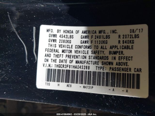 1HGCR3F91HA045269 Honda Accord Touring V6