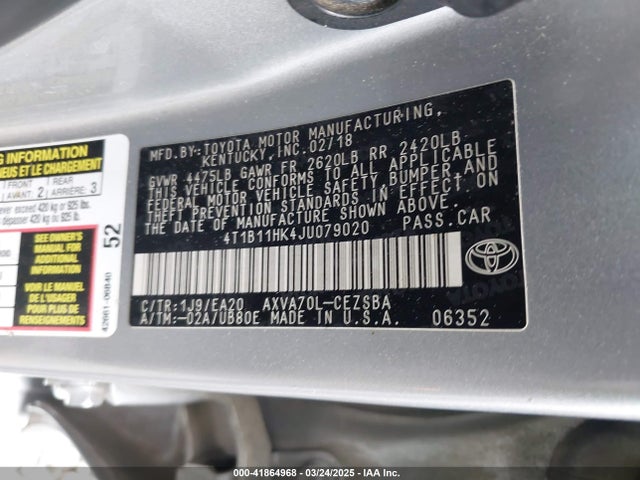4T1B11HK4JU079020 Toyota CAMRY SE