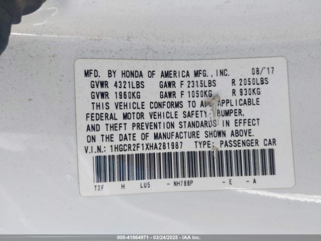 1HGCR2F1XHA281987 Honda Accord Sport Se