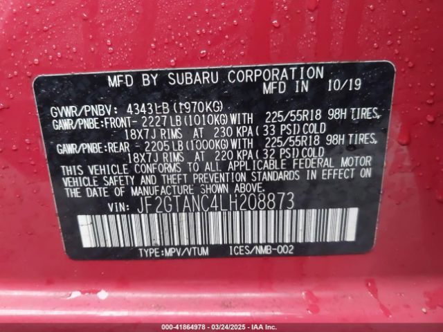 JF2GTANC4LH208873 Subaru Crosstrek Limited