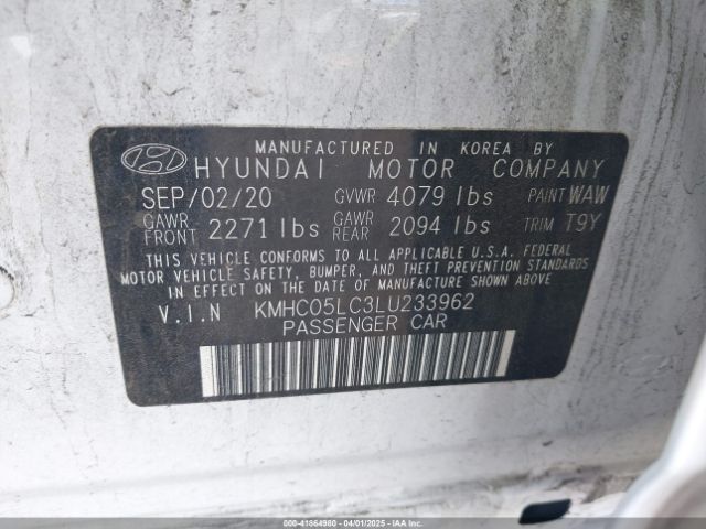 KMHC05LC3LU233962 Hyundai Ioniq Hybrid Limited