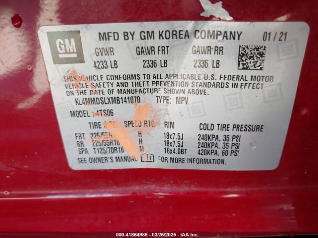 KL4MMDSLXMB141070 Buick Encore Gx Fwd Select