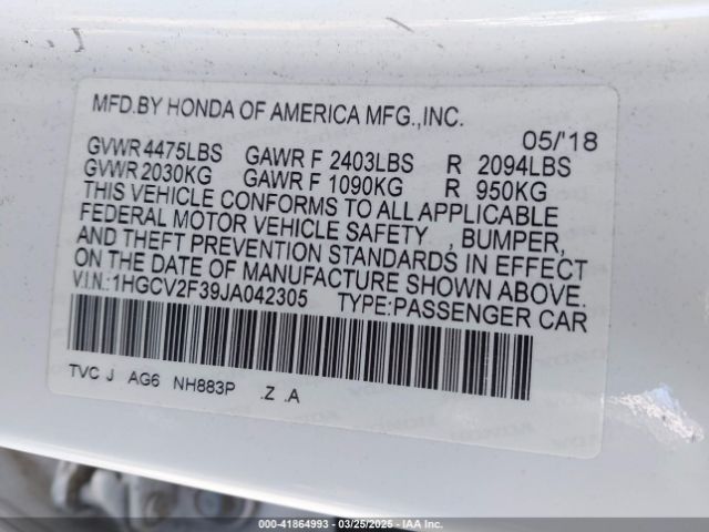 1HGCV2F39JA042305 Honda Accord Sport 2.0t