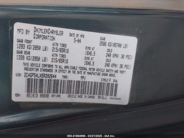 2005 CHRYSLER TOWN & COUNTRY 2C4GP54LX5R202644 Photo 8