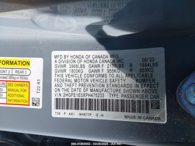 2HGFE1E5XPH475233 Honda CIVIC SI SEDAN