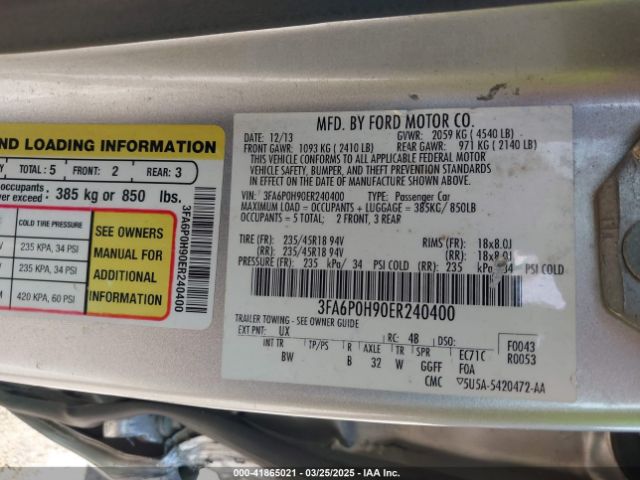 3FA6P0H90ER240400 Ford FUSION SE