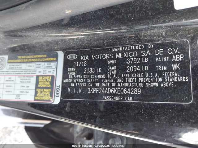 3KPF24AD6KE064289 KIA FORTE FE