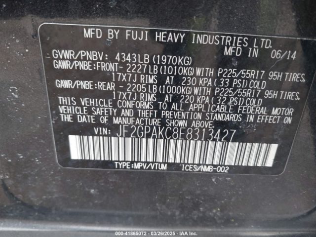 JF2GPAKC8E8313427 Subaru Xv Crosstrek 2.0i Limited