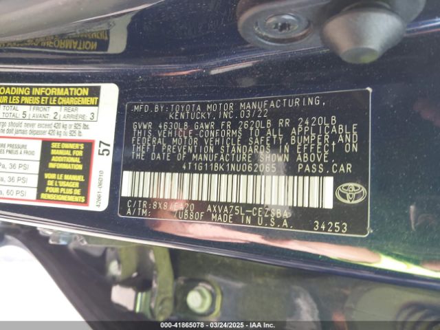 4T1G11BK1NU062065 Toyota Camry Se Awd
