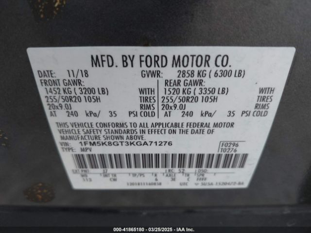 1FM5K8GT3KGA71276 Ford EXPLORER SPORT