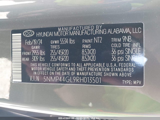 5NMP44GL9RH013501 Hyundai Santa Fe Limited