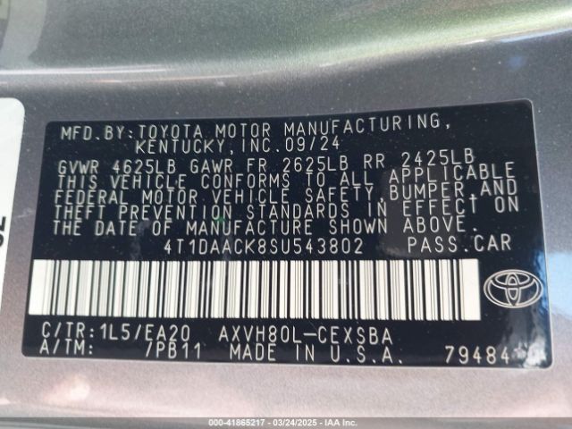 4T1DAACK8SU543802 Toyota CAMRY SE