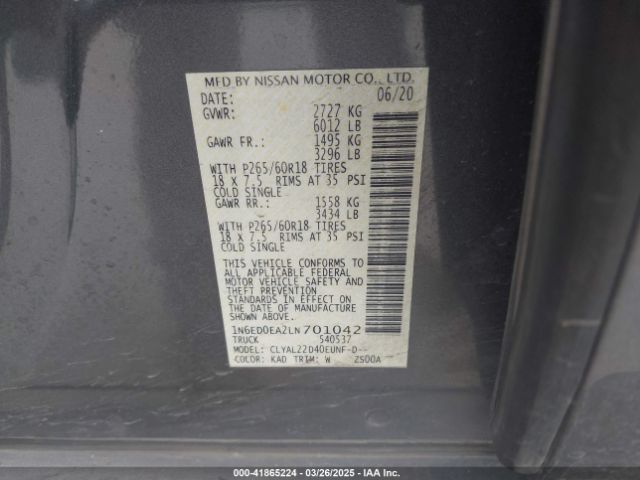 2020 NISSAN FRONTIER 1N6ED0EA2LN701042 Photo 8