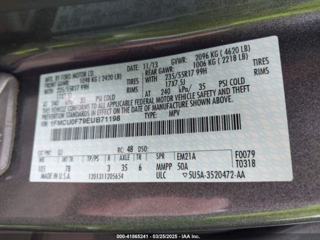 1FMCU0F79EUB71198 Ford ESCAPE S