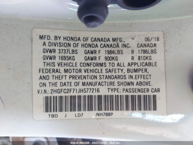 2HGFC2F71JH577216 Honda CIVIC EX