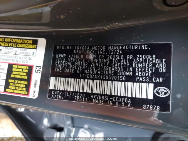 4T1DBADK4SU520156 Toyota CAMRY XSE