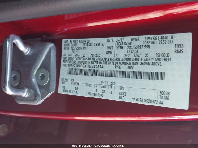 1FMCU9G9XHUE20374 Ford ESCAPE SE