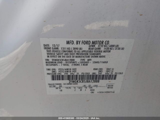2FMGK5C85JBA12888 Ford FLEX SEL