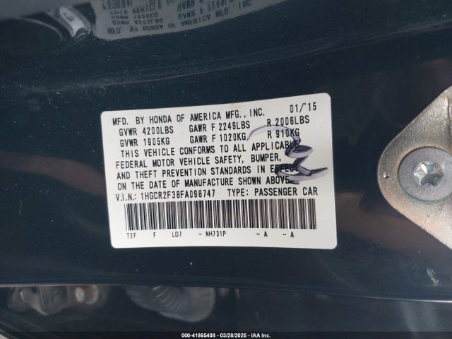 Honda ACCORD LX 2015 1HGCR2F38FA098747 Image 9