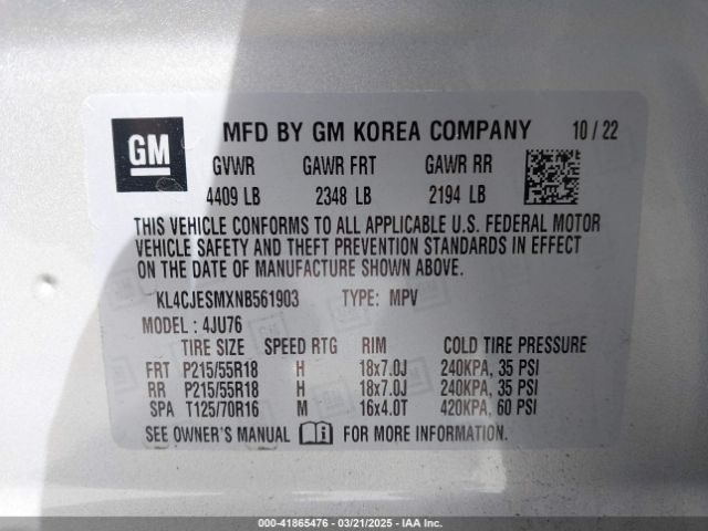 KL4CJESMXNB561903 Buick Encore Awd Preferred