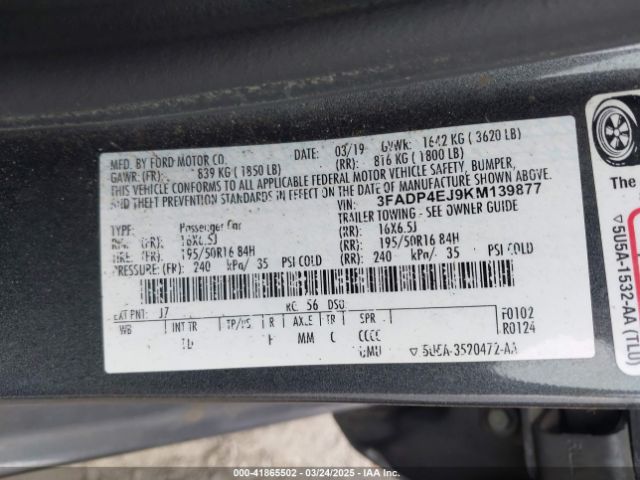 3FADP4EJ9KM139877 Ford FIESTA SE
