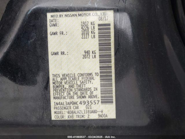1N4AL3AP0HC493557 Nissan Altima 2.5 Sr