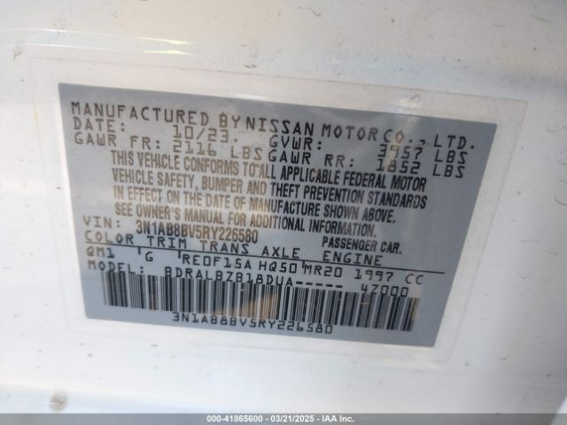 3N1AB8BV5RY226580 Nissan Sentra S Xtronic Cvt
