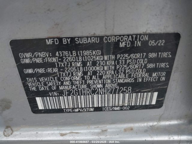 JF2GTHRC2NH277258 Subaru Crosstrek Sport