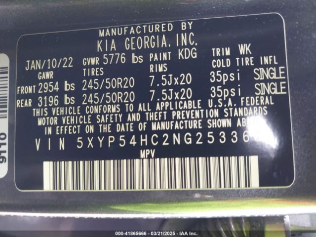 5XYP54HC2NG253361 KIA Telluride Sx