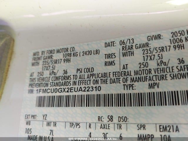 1FMCU0GX2EUA22310 Ford ESCAPE SE