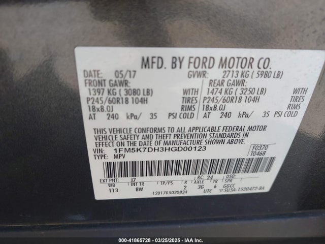 1FM5K7DH3HGD00123 Ford EXPLORER XLT
