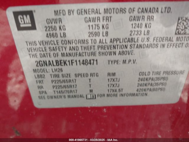 2GNALBEK1F1148471 Chevrolet EQUINOX 1LT