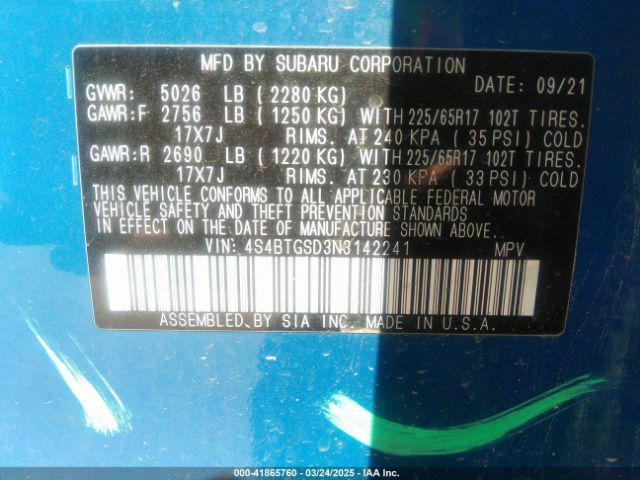 4S4BTGSD3N3142241 Subaru Outback Wilderness