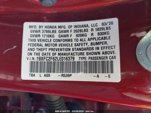 19XFC2F62LE016379 Honda Civic Lx