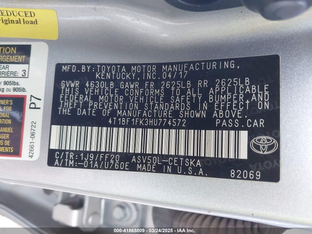 4T1BF1FK3HU774572 Toyota 2ar-fe