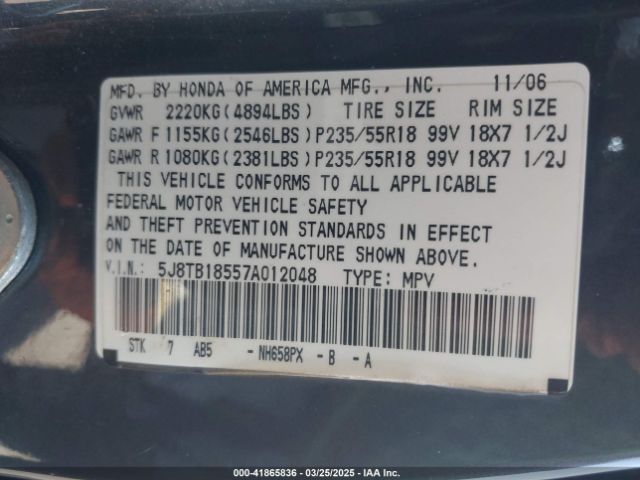 2007 ACURA RDX 5J8TB18557A012048 Photo 8