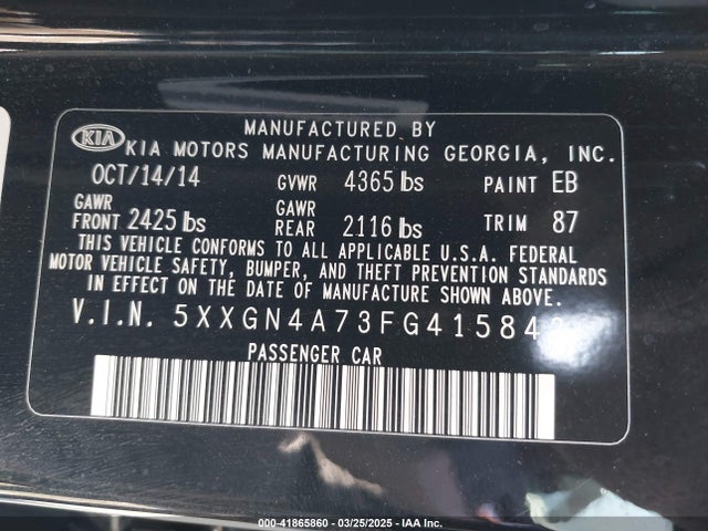 KIA OPTIMA EX 2015 5XXGN4A73FG415842 Image 9