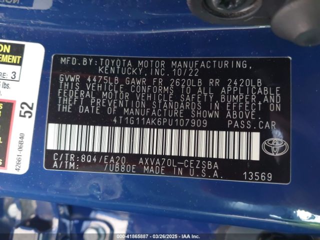 4T1G11AK6PU107909 Toyota CAMRY SE