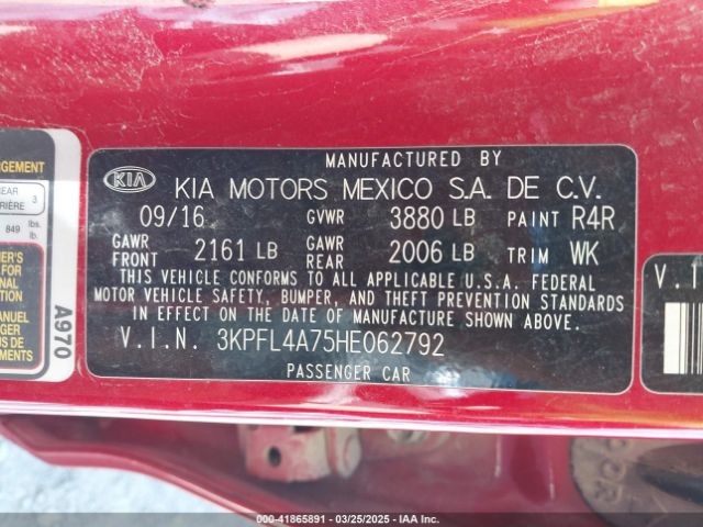 3KPFL4A75HE062792 KIA FORTE S