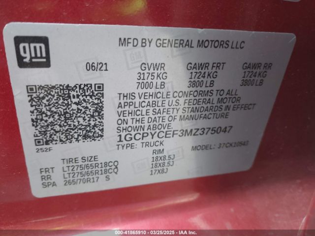 1GCPYCEF3MZ375047 Chevrolet Silverado 1500