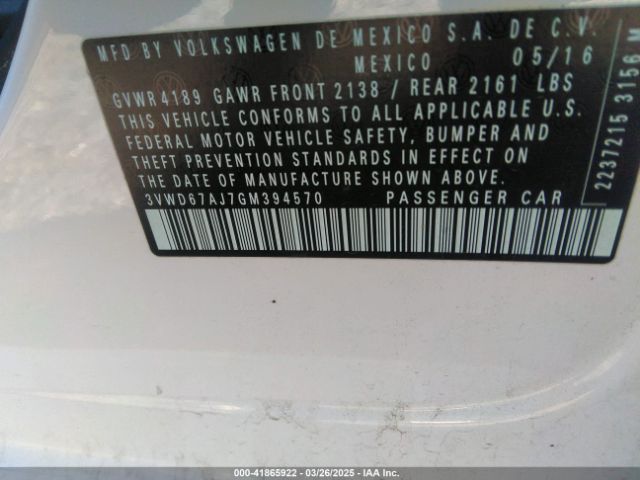 3VWD67AJ7GM394570 Volkswagen Jetta 1.4t Se